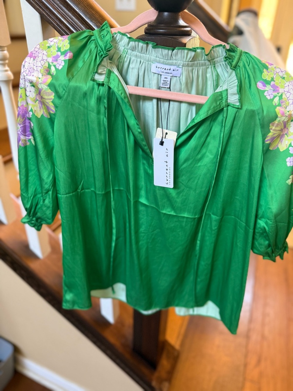 Current Air Green Floral-Shoulder V-Neck Blouse